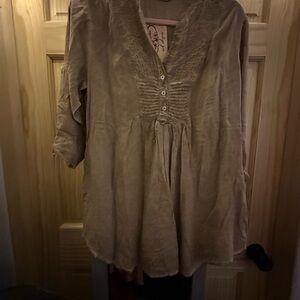 Vintage Goa Taupe Ruched Tunic Top